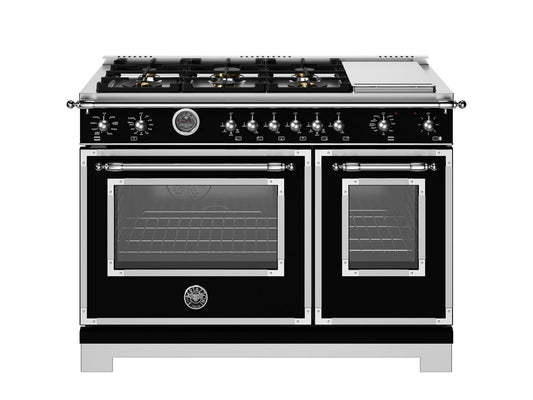 Bertazzoni HER486BTFEPNET 48 Inch Dual Fuel Range, 6 Brass Burners And Griddle, Electric Self-Clean Oven Nero Matt