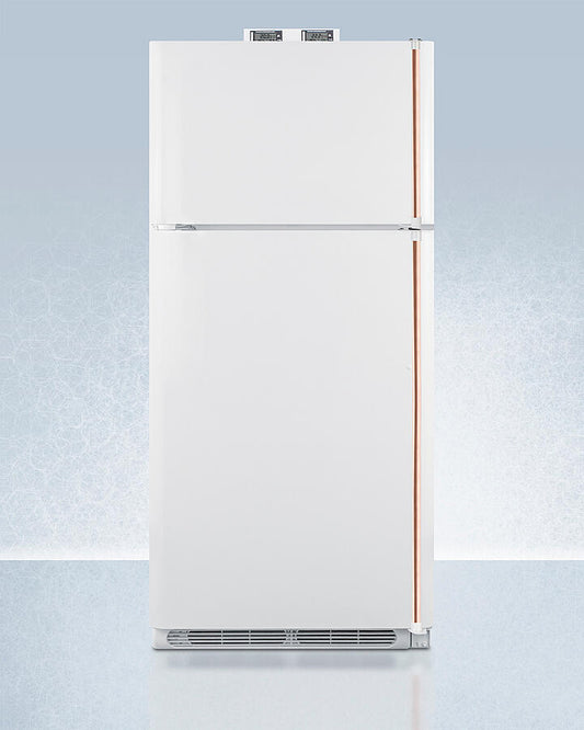 Summit BKRF18WCPLHD 18 Cu.Ft. Break Room Refrigerator-Freezer In White With Pure Copper Handles And Nist Calibrated Alarm/Thermometers