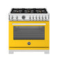 Bertazzoni PRO366BCFEPGIT 36 Inch Dual Fuel Range, 6 Brass Burners And Cast Iron Griddle, Electric Self-Clean Oven Giallo