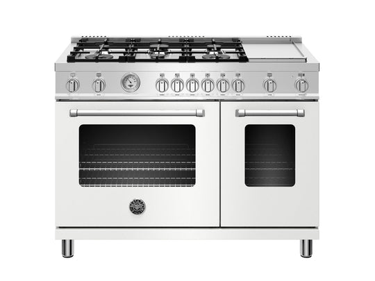 Bertazzoni MAST486GGASBIE 48 Inch All Gas Range, 6 Burner And Griddle Bianco Matt