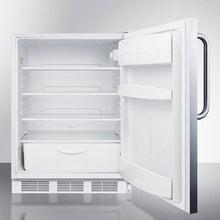 Summit FF6LWBI7SSTBADA Ada Compliant Commercial All-Refrigerator For Built-In General Purpose Use, Auto Defrost W/Lock, Ss Wrapped Door, Towel Bar Handle, And White Cabinet