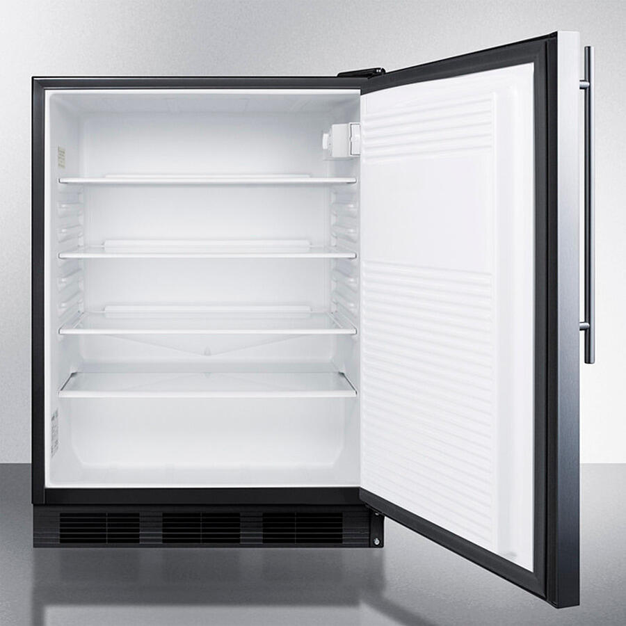 Summit AL752BKBISSHV Ada Compliant Built-In Undercounter All-Refrigerator For General Purpose Use, Auto Defrost W/Ss Wrapped Door, Thin Handle, And Black Cabinet