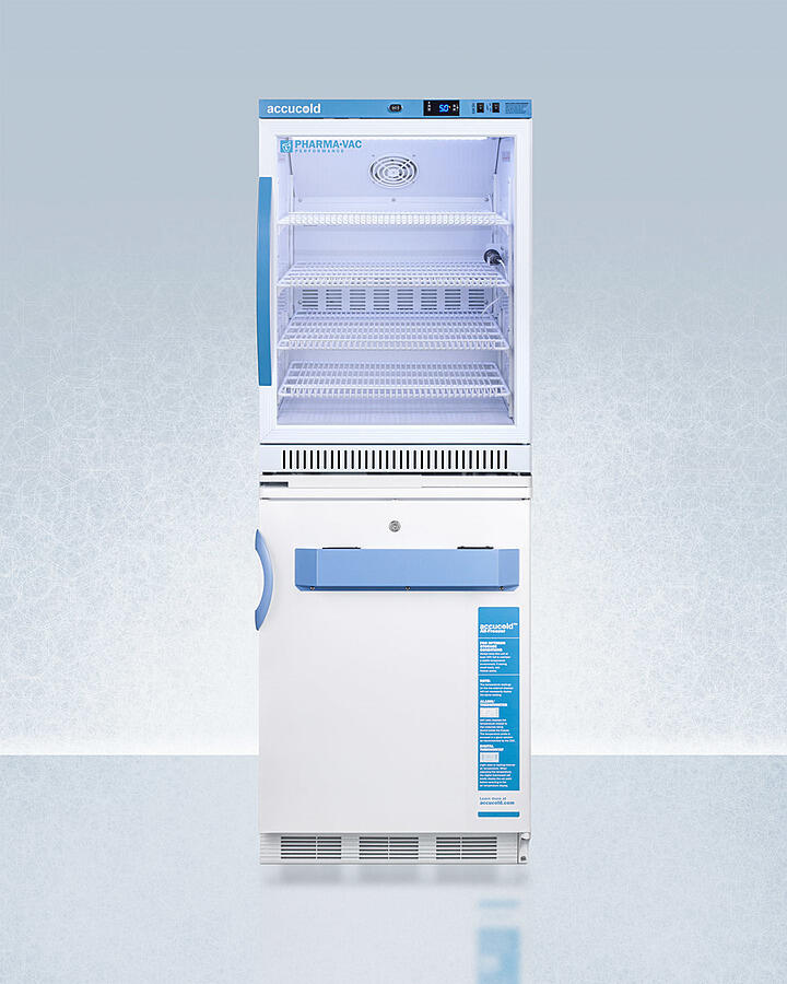 Summit ARG6PVVT65MLSTACKMED2 Stacked Combination Of Arg6Pv All-Refrigerator With Antimicrobial Silver Ion Handle And Hospital Grade 'Green Dot' Cord And Vt65Mlbimed2 Manual Defrost All-Freezer For Vaccine Storage