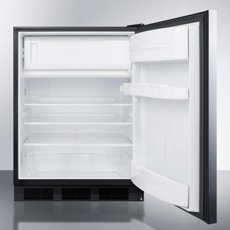 Summit AL652BBISSHH Built-In Undercounter Ada Compliant Refrigerator-Freezer For General Purpose Use, W/Dual Evaporator Cooling, Ss Door, Horizontal Handle, And Black Cabinet