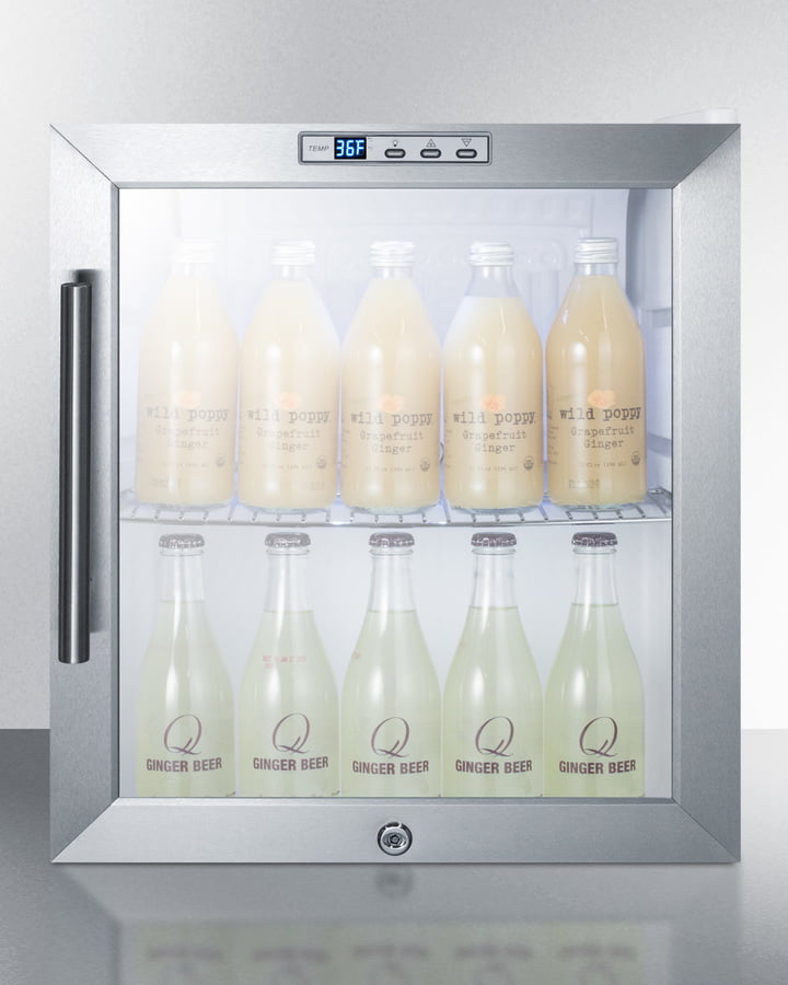 Summit SCR215LCSS Commercially Approved Glass Door Refrigerator With Digital Thermostat And Stainless Steel Wrapped Cabinet
