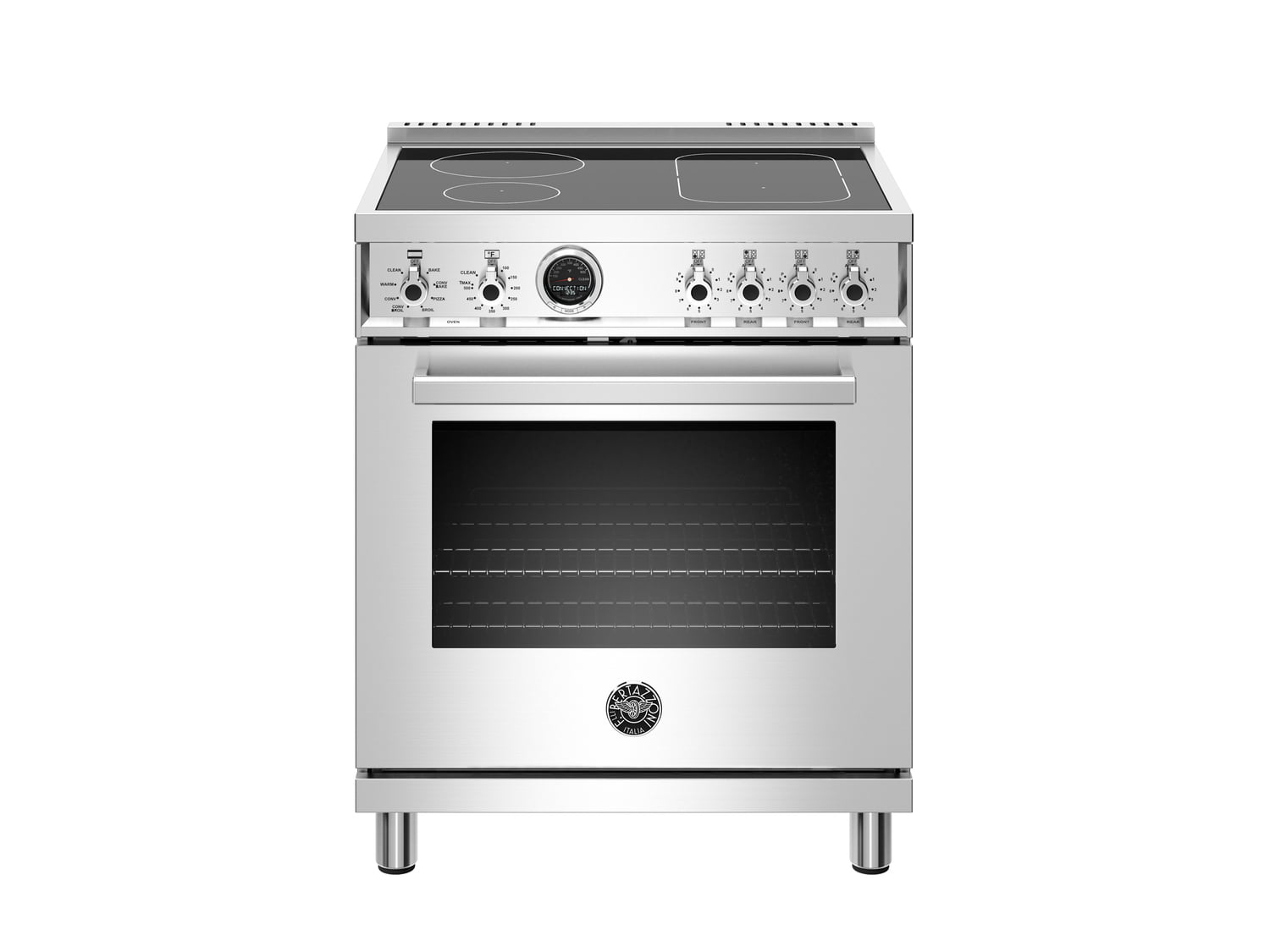 Bertazzoni PROF304INSXT 30 Inch Induction Range, 4 Heating Zones, Electric Self-Clean Oven Stainless Steel