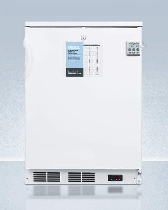 Summit FF7LWPLUS2 24" Wide Freestanding All-Refrigerator In White, Auto Defrost With A Lock, Nist Calibrated Thermometer, Digital Thermostat, And Internal Fan