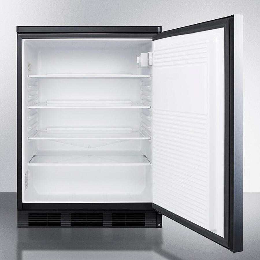 Summit FF7LBLKBISSHH Commercially Listed Built-In Undercounter All-Refrigerator For General Purpose Use, Auto Defrost W/Ss Wrapped Door, Horizontal Handle, Lock, And Black Cabinet