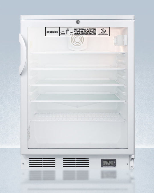 Summit SCR600GLNZ Commercially Approved Nutrition Center Series Glass Door All-Refrigerator For Freestanding Use, With Front Lock And Digital Temperature Display