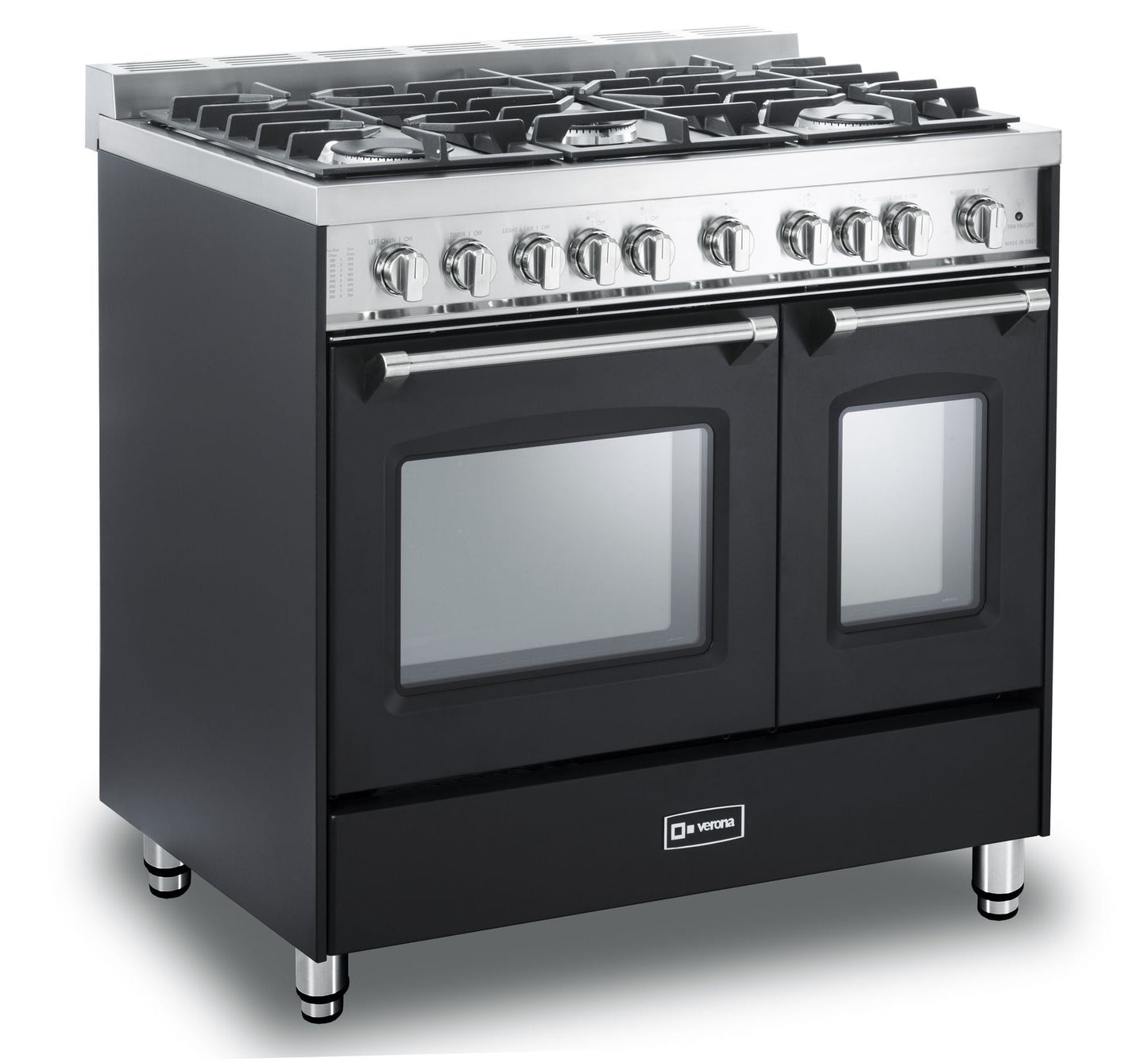Verona VPFSGG365DE Matte Black 36" Gas Double Oven Range - Prestige Series