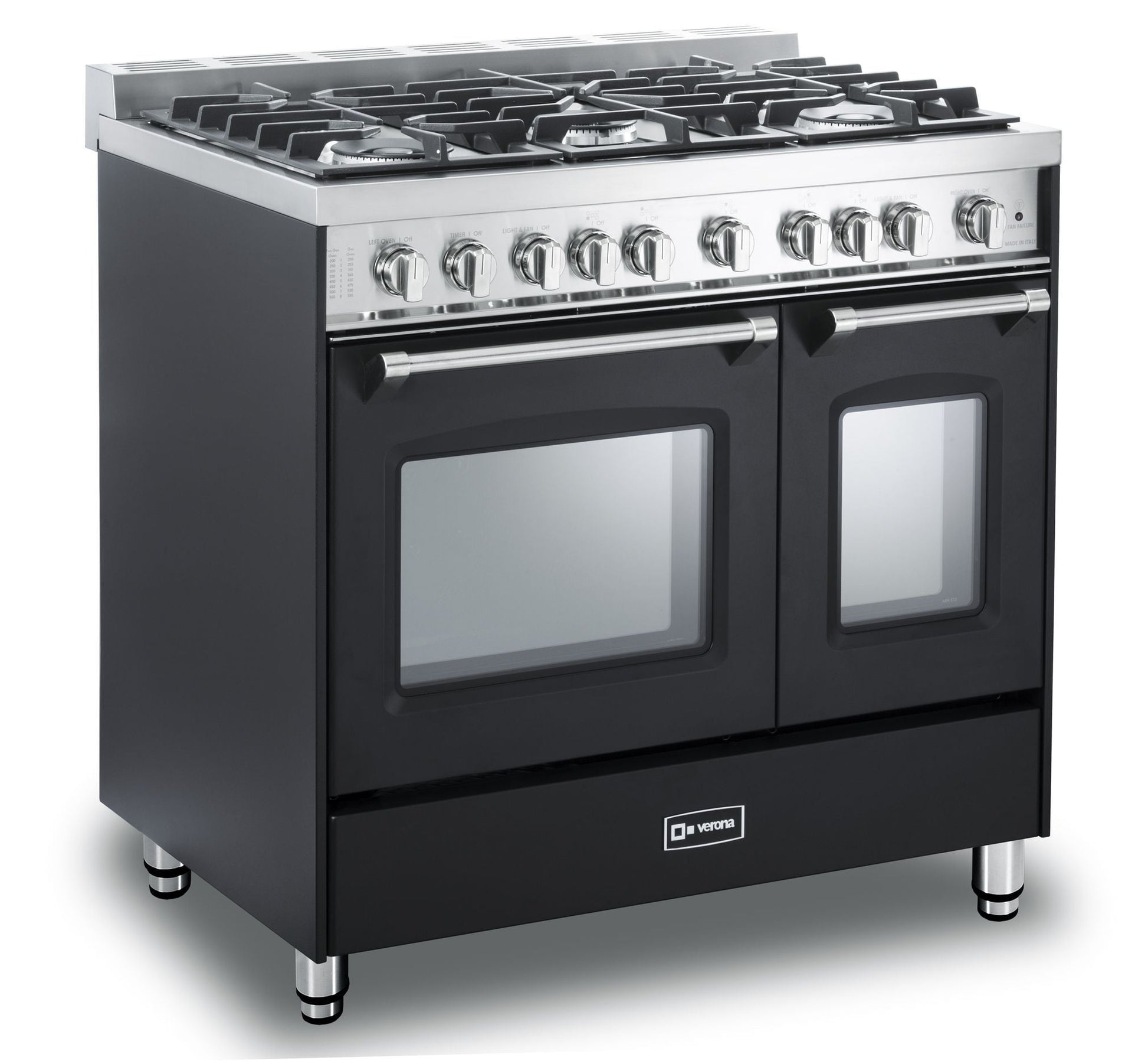 Verona VPFSGG365DE Matte Black 36" Gas Double Oven Range - Prestige Series