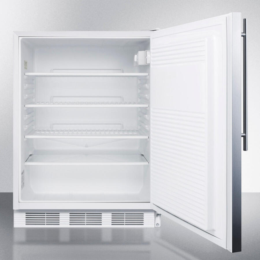 Summit FF7LSSHVADA Ada Compliant Commercial All-Refrigerator For Freestanding General Purpose Use, Auto Defrost W/Lock, Ss Door, Thin Handle, And White Cabinet