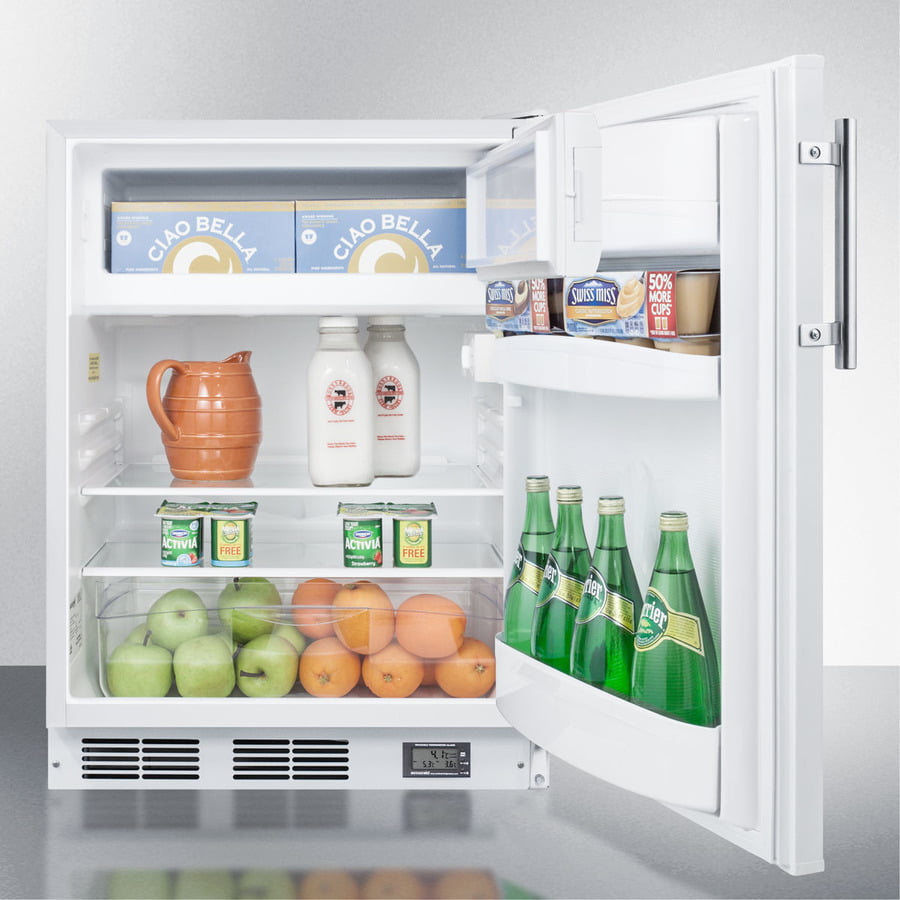 Summit BKRF661BIADA Built-In Undercounter Ada Compliant Break Room Refrigerator-Freezer In White With Nist Calibrated Thermometer And Alarm
