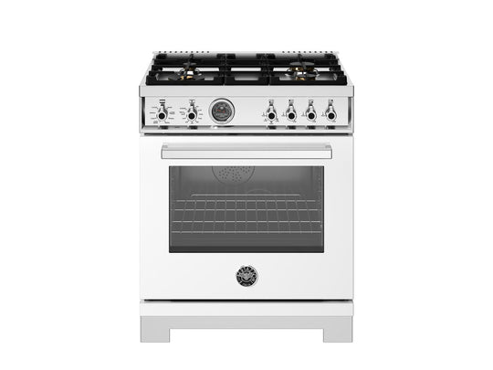 Bertazzoni PRO304BFEPBIT 30 Inch Dual Fuel Range, 4 Brass Burners, Electric Self-Clean Oven Bianco