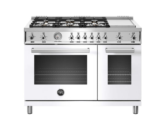 Bertazzoni PROF486GGASBIT 48 Inch All-Gas Range 6 Brass Burner And Griddle Bianco
