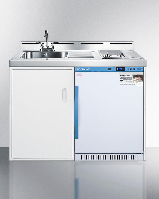 Summit C48ELMC 48" Wide All-In-One Kitchenette With A Smooth Glass Cooktop, Momcube Breast Milk Refrigerator, Sink With Faucet, And Storage Cabinet