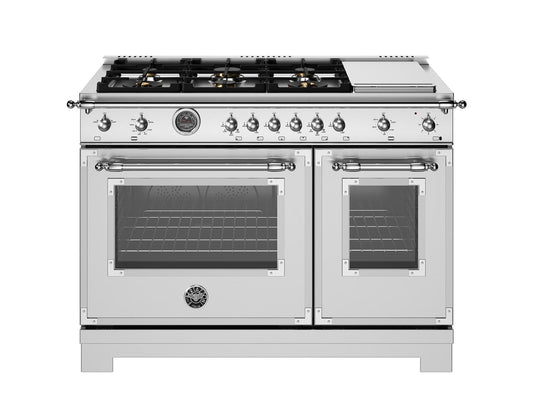 Bertazzoni HER486BTFGMXT 48 Inch All-Gas Range 6 Brass Burner And Griddle Stainless Steel