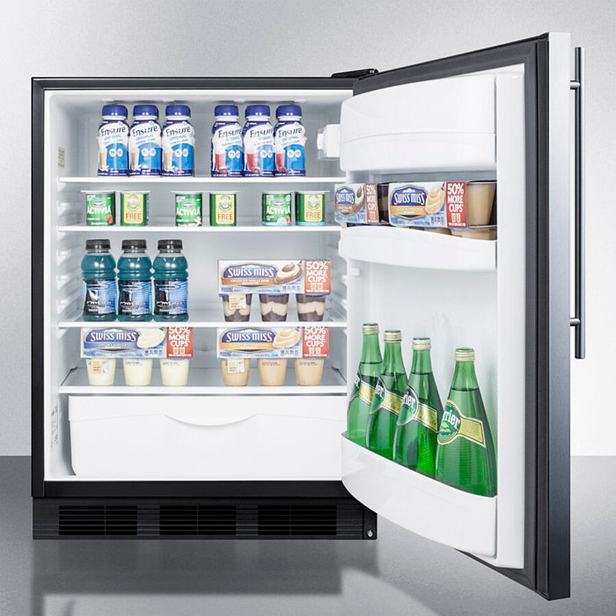 Summit FF6BKBISSHV Built-In Undercounter All-Refrigerator For General Purpose Use W/Automatic Defrost, Stainless Steel Wrapped Door, Thin Handle, And Black Cabinet