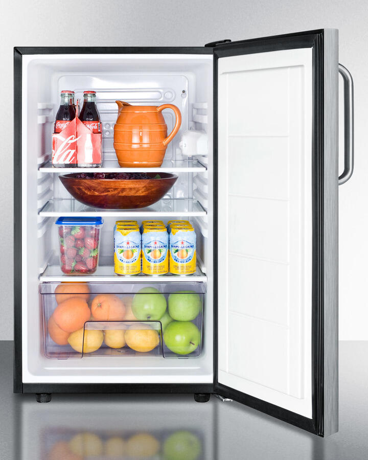 Summit FF521BLBI7SSTB Commercially Listed 20" Wide Built-In Undercounter All-Refrigerator, Auto Defrost With A Lock, Stainless Steel Door, Towel Bar Handle And Black Cabinet