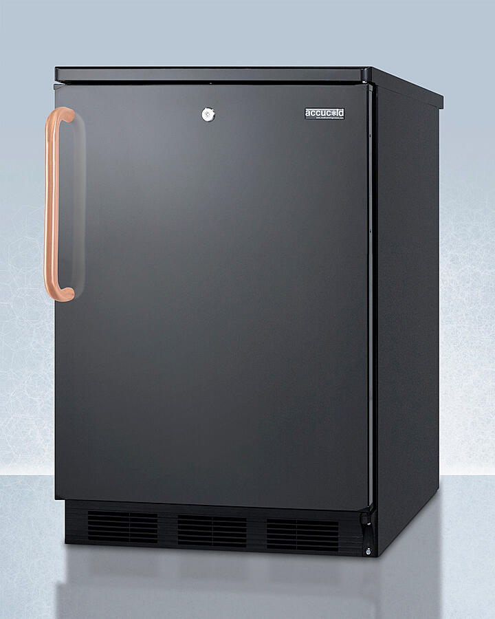 Summit FF7LBLKTBC Commercially Listed Freestanding All-Refrigerator For General Purpose Use, With Pure Copper Handle, Front Lock, Automatic Defrost Operation, And Black Exterior