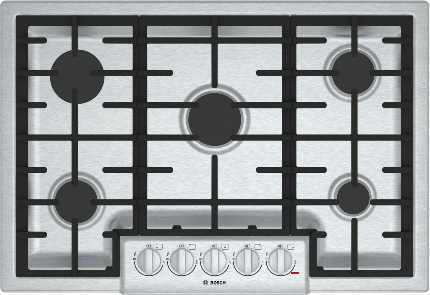 Bosch NGM8056UC 800 Series, 30" Gas Cooktop, 5 Burners, Stainless Steel