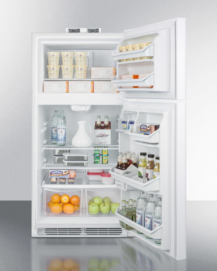 Summit BKRF15W 15 Cu.Ft. Break Room Refrigerator-Freezer In White With Nist Calibrated Alarm/Thermometers