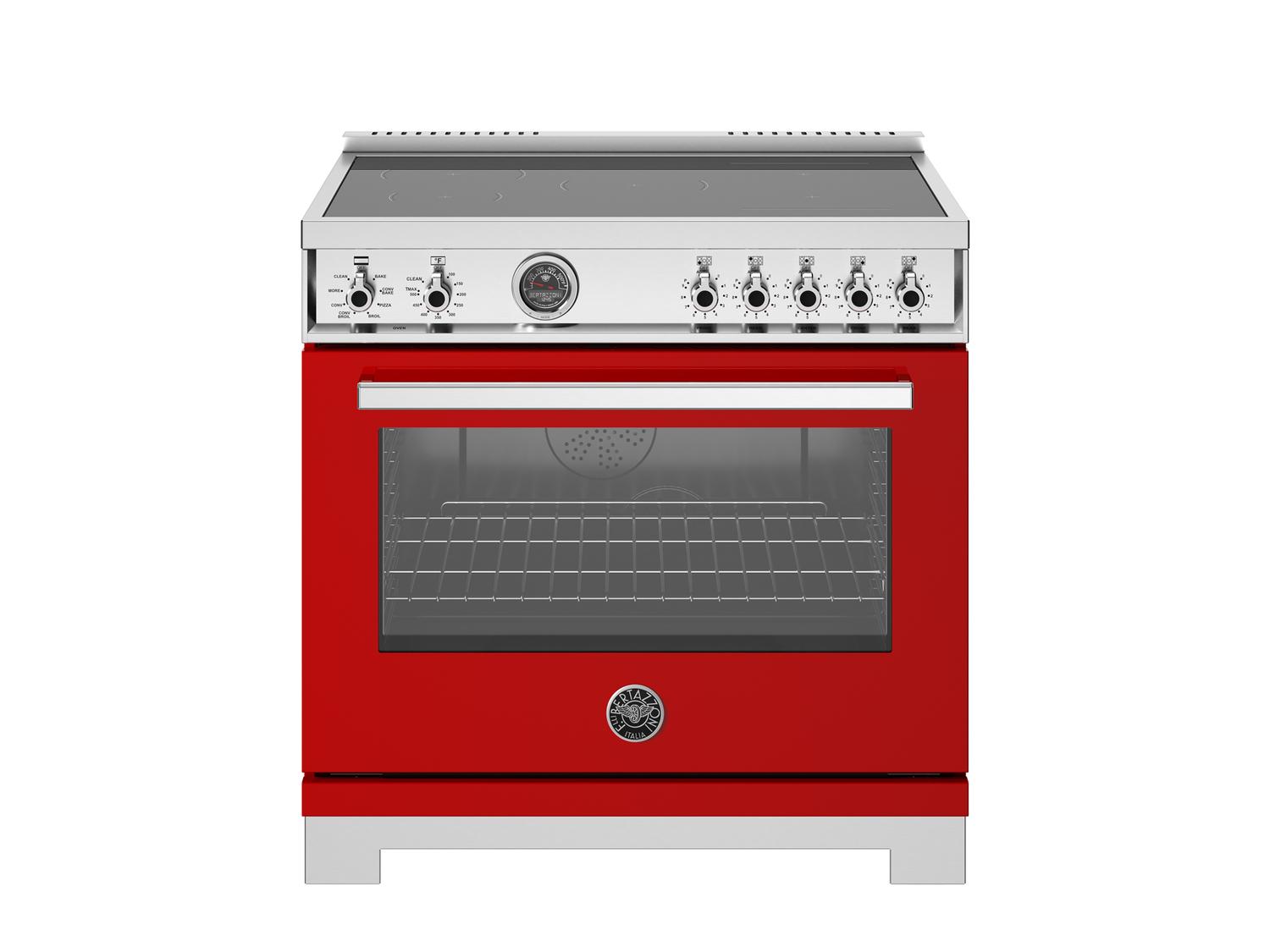 Bertazzoni PRO365ICFEPROT 36 Inch Induction Range, 5 Heating Zones And Cast Iron Griddle, Electric Self-Clean Oven Rosso