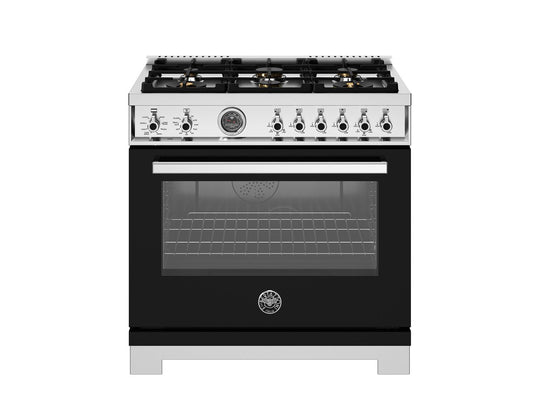 Bertazzoni PRO366BCFEPNET 36 Inch Dual Fuel Range, 6 Brass Burners And Cast Iron Griddle, Electric Self-Clean Oven Nero