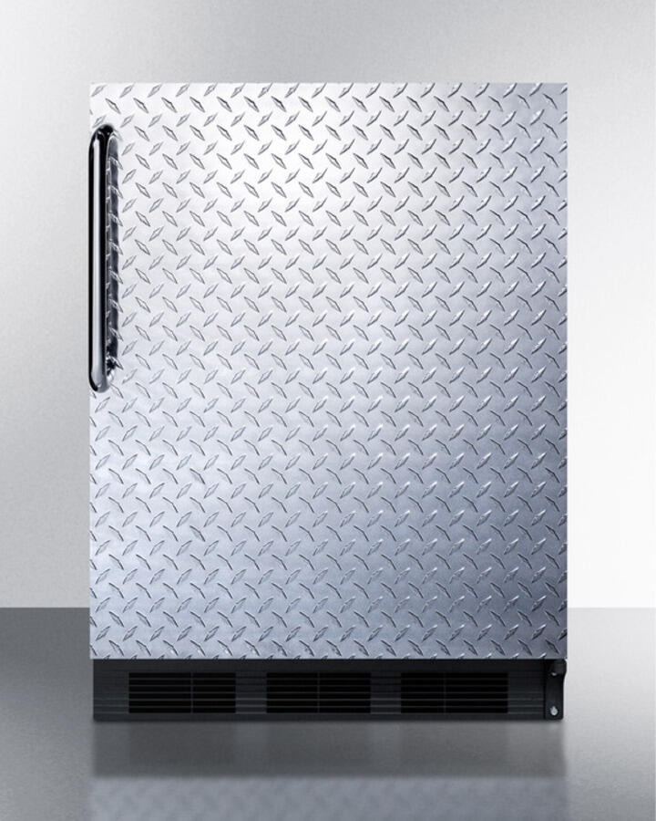 Summit FF6B7DPLADA Ada Compliant Commercial All-Refrigerator For Freestanding General Purpose Use, Auto Defrost With Diamond Plate Door, Towel Bar Handle, And Black Cabinet