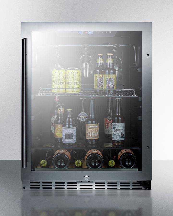 Summit SCR2466PUB Built-In Undercounter Craft Beer Pub Cellar With Seamless Stainless Steel Trimmed Glass Door, Digital Controls, Lock, And Black Cabinet