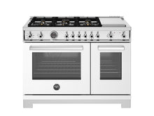 Bertazzoni PRO486BTFEPBIT 48 Inch Dual Fuel Range, 6 Brass Burners And Griddle, Electric Self-Clean Oven Bianco