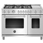 Bertazzoni MAST486GDFMXE 48 Inch Dual Fuel Range, 6 Burners And Griddle, Electric Oven Stainless Steel