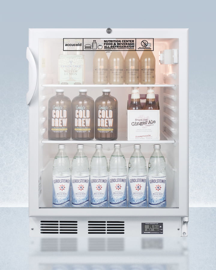 Summit SCR600GLBINZADA Commercially Approved Ada Compliant Nutrition Center Series Glass Door All-Refrigerator For Built-In Or Freestanding Use, With Front Lock And Digital Temperature Display