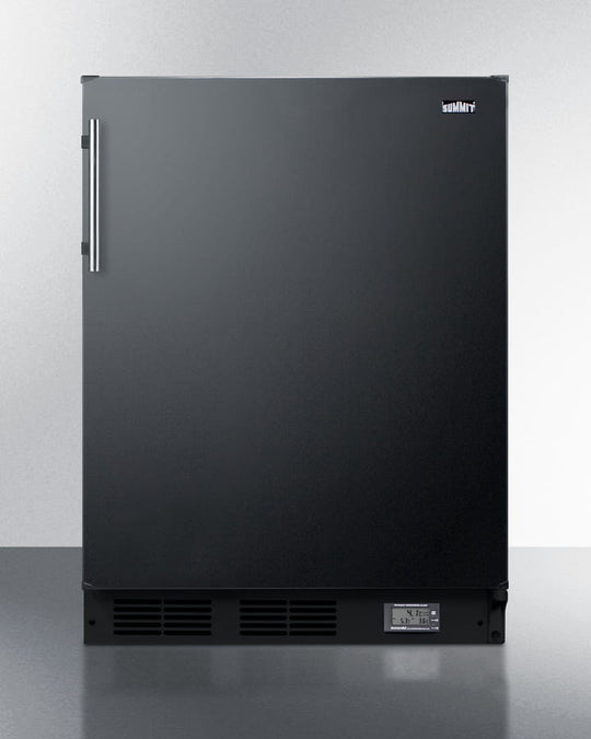 Summit BKRF663B Counter Height Break Room Refrigerator-Freezer In Black With Nist Calibrated Thermometer And Alarm