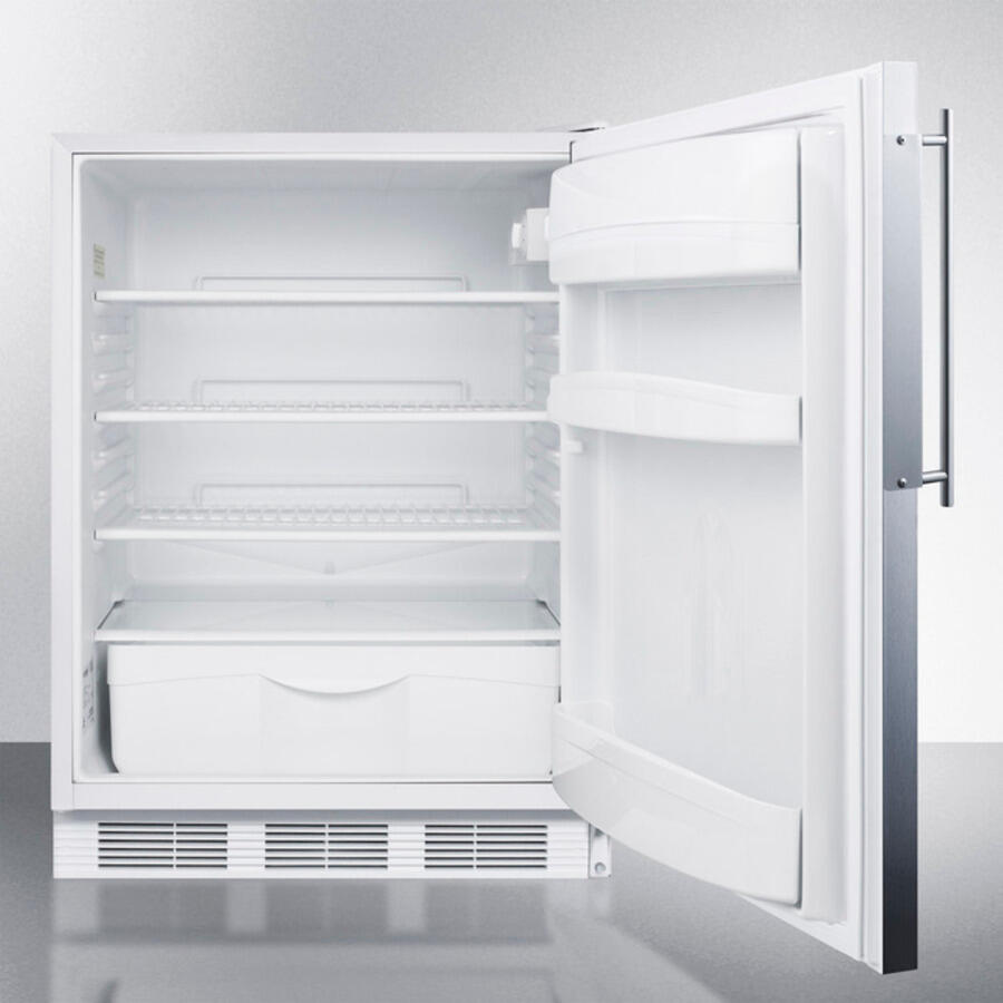 Summit FF6LBI7FRADA Ada Compliant Commercial All-Refrigerator For Built-In General Purpose Use, Auto Defrost W/Lock, Ss Door Frame For Slide-In Panels, And White Cabinet