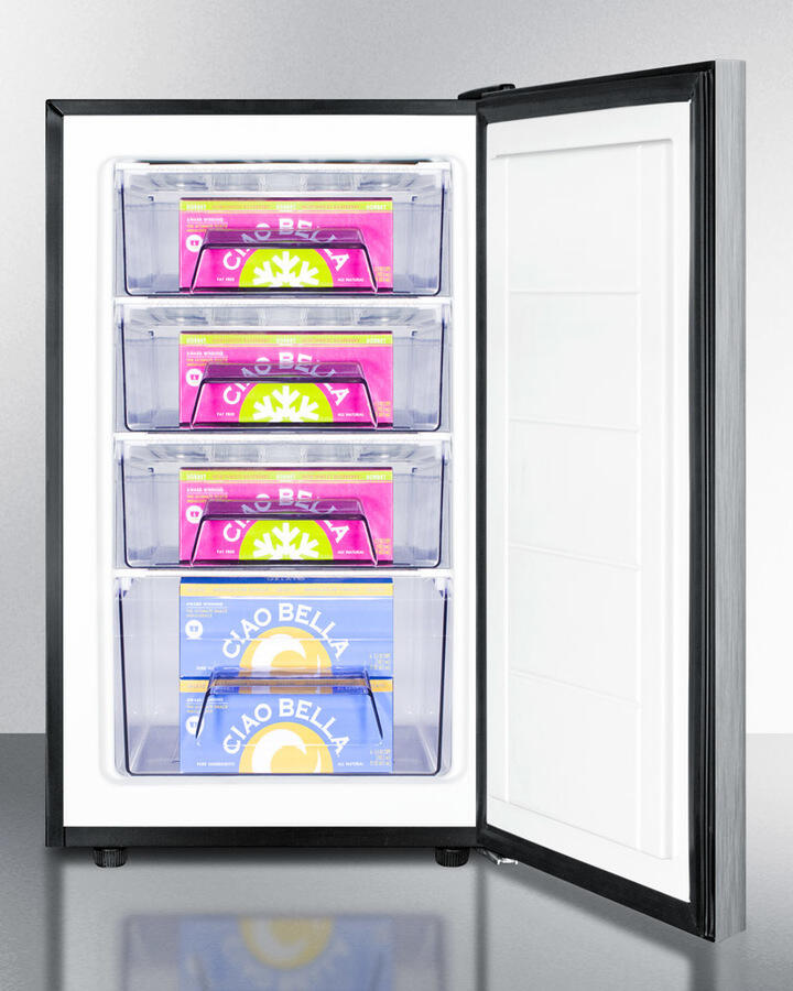 Summit FS408BLBISSHH 20" Wide Built-In Undercounter All-Freezer, -20 C Capable With A Lock, Stainless Steel Door, Horizontal Handle And Black Cabinet