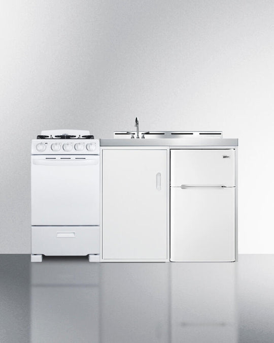 Summit ACK60GASW 60" Wide All-In-One Kitchenette With Gas Range