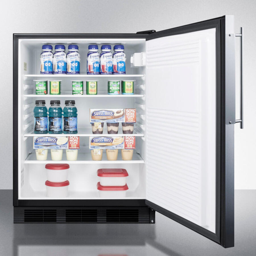 Summit FF7BBIFRADA Ada Compliant Built-In Undercounter All-Refrigerator For General Purpose Or Commercial Use, Auto Defrost W/Ss Door Frame For Slide-In Panels, Black Cabinet