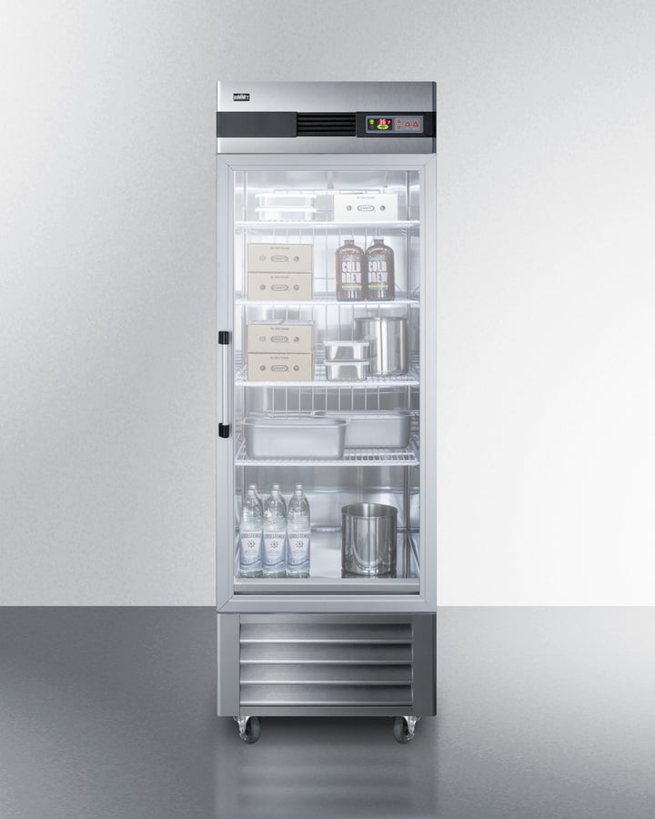Summit SCR23SSG 23 Cu.Ft. Commercial Reach-In Refrigerator In Complete Stainless Steel With Glass Door