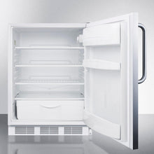Summit FF6BI7SSTBADA Ada Compliant Commercial All-Refrigerator For Built-In General Purpose Use, Auto Defrost W/Stainless Steel Wrapped Door, Towel Bar Handle, And White Cabinet