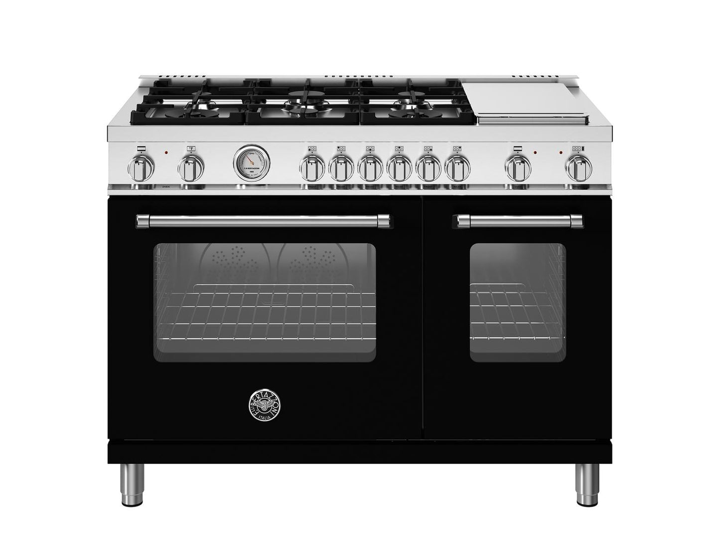 Bertazzoni MAS486GDFMNEV 48 Inch Dual Fuel Range, 6 Burners And Griddle, Electric Oven Nero Matt