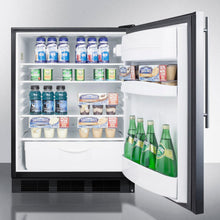 Summit FF6BBI7SSHVADA Ada Compliant Commercial All-Refrigerator For Built-In General Purpose Use, Auto Defrost W/Stainless Steel Wrapped Door, Thin Handle, And Black Cabinet