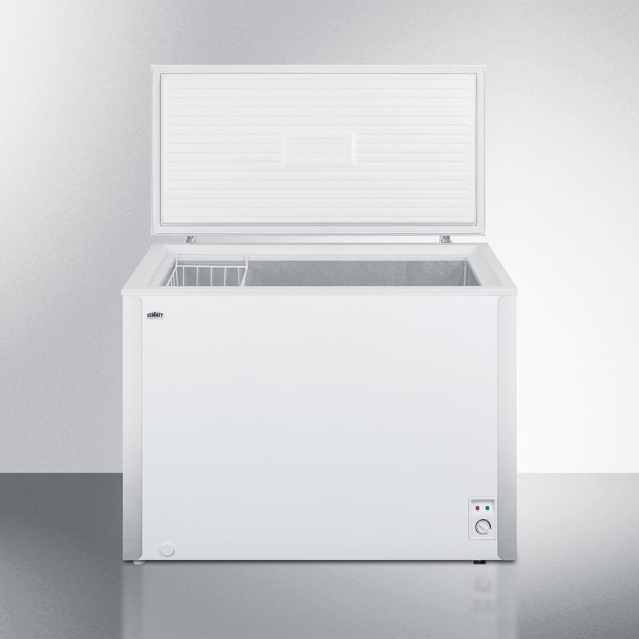 Summit SCFM92 Commercially Listed 9 Cu.Ft. Manual Defrost Chest Freezer In White With Stainless Steel Corner Protectors