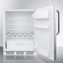 Summit FF61BIDPL Built-In Undercounter All-Refrigerator For Residential Use, Auto Defrost With A Diamond Plate Door, Towel Bar Handle, And White Cabinet