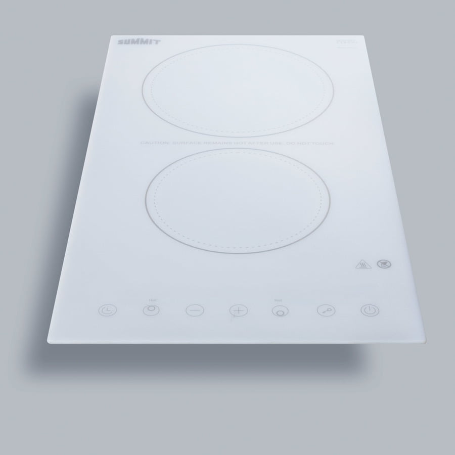 Summit CR2B23T4W 230V 2-Burner Cooktop In White Ceramic Schott Glass With Digital Touch Controls, 3000W