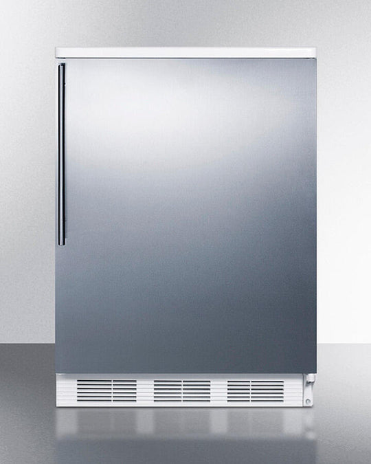 Summit FF6WSSHV Freestanding Counter Height All-Refrigerator For General Purpose Use, Auto Defrost W/Stainless Steel Wrapped Door, Thin Handle, And White Cabinet