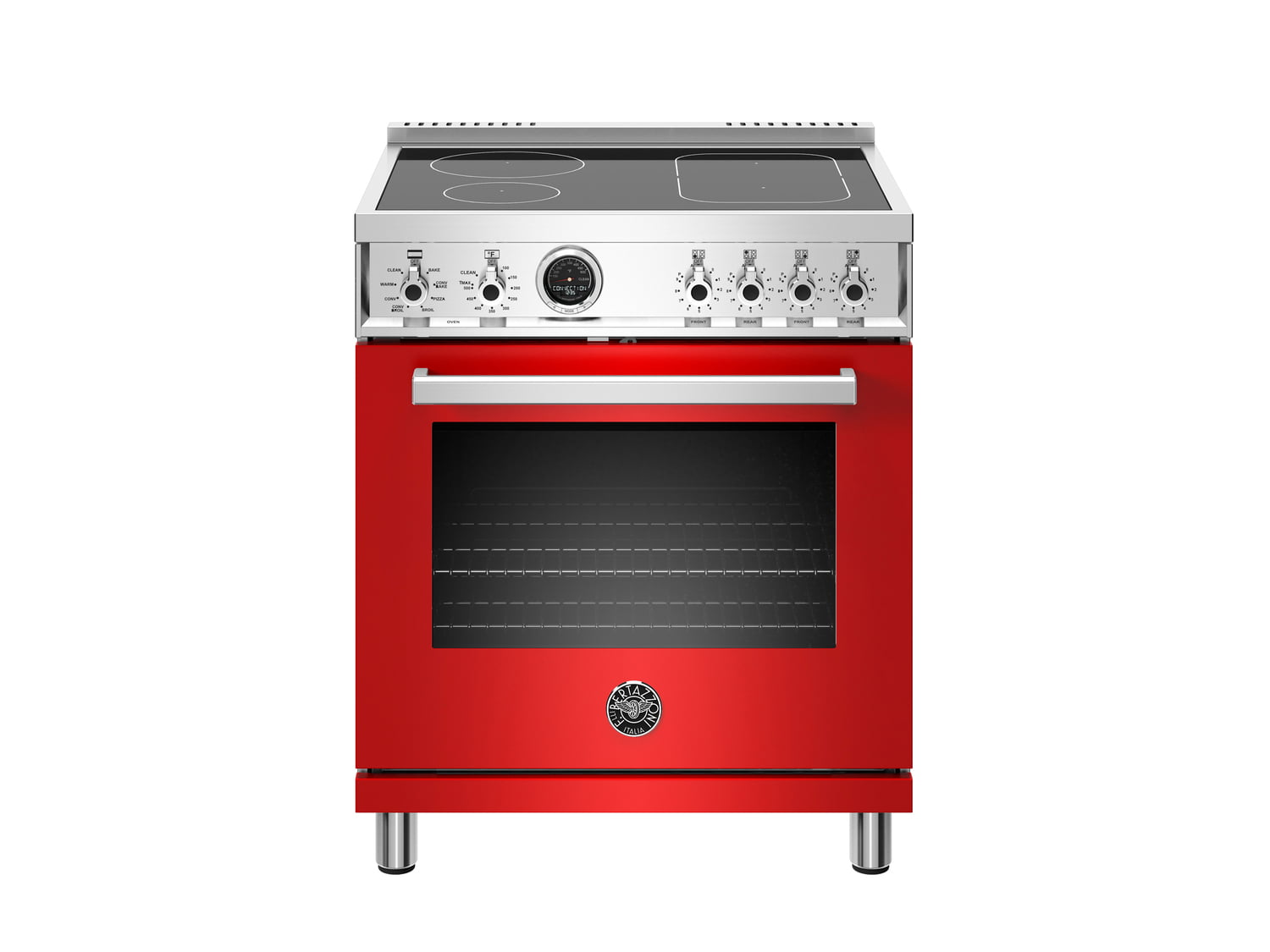 Bertazzoni PROF304INSROT 30 Inch Induction Range, 4 Heating Zones, Electric Self-Clean Oven Rosso
