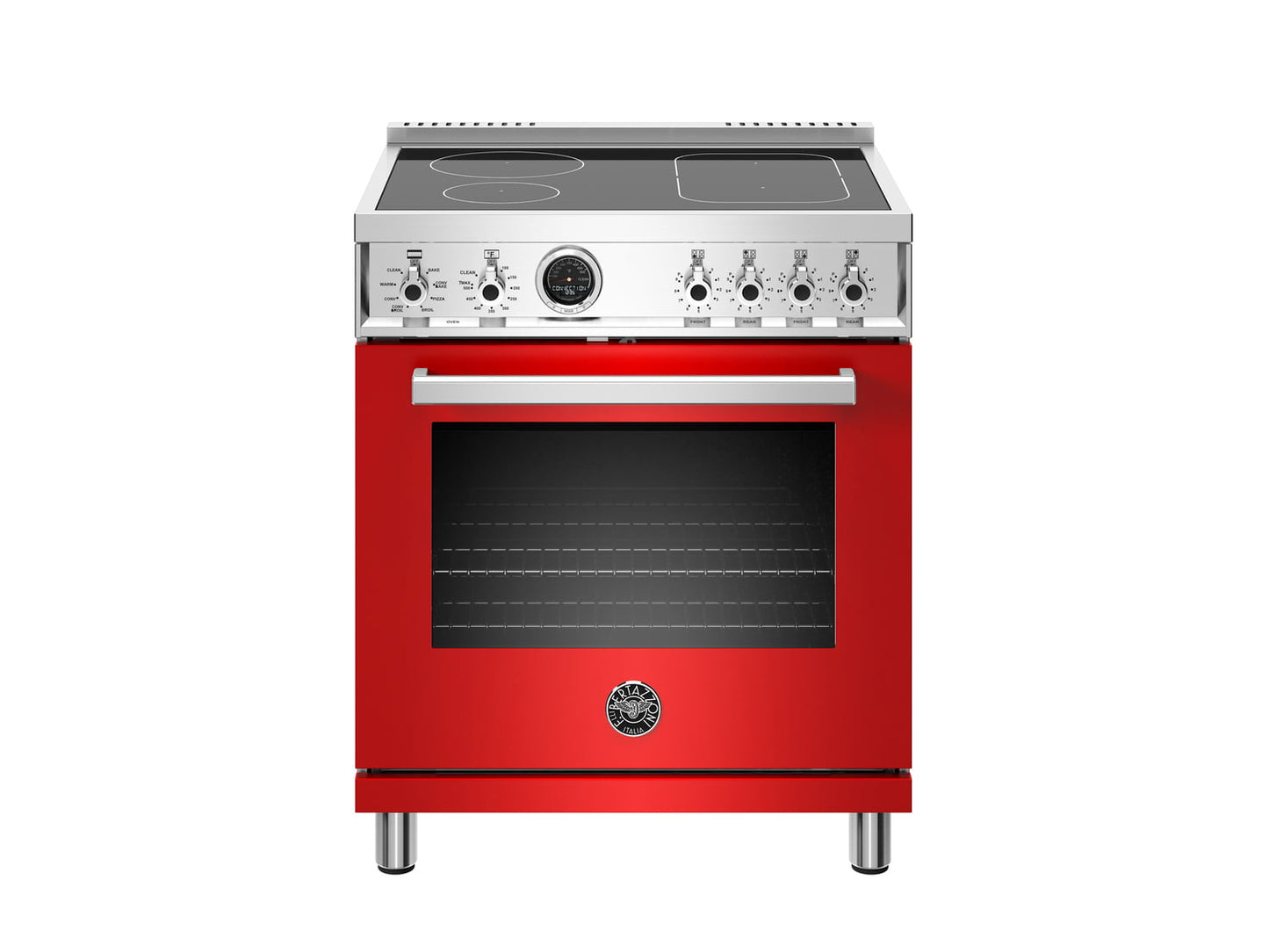 Bertazzoni PROF304INSROT 30 Inch Induction Range, 4 Heating Zones, Electric Self-Clean Oven Rosso