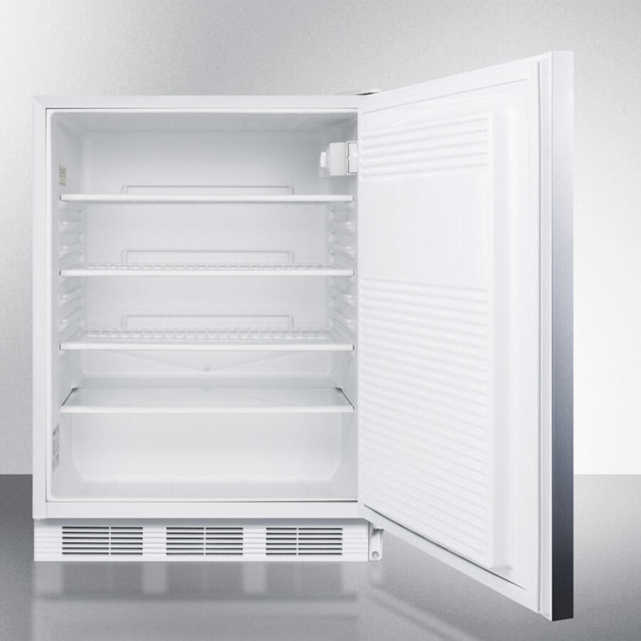 Summit AL750BISSHH Ada Compliant Built-In Undercounter All-Refrigerator For General Purpose Use, Auto Defrost W/Ss Wrapped Door, Horizontal Handle, And White Cabinet