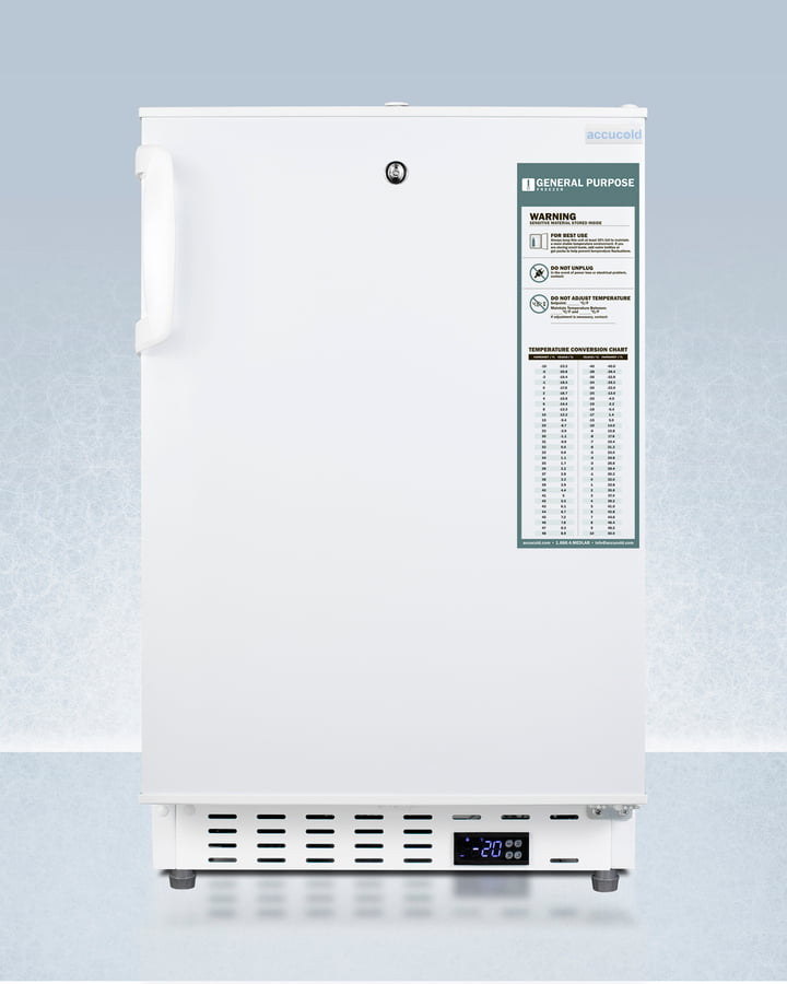 Summit ADA305AF Built-In Undercounter -25 C Ada Compliant Commercially-Approved All-Freezer In White With Lock, Digital Controls, Interior Baskets, Hospital Cord With 'Green Dot' Plug, Factory Installed Access Port, And Manual Defrost Operation